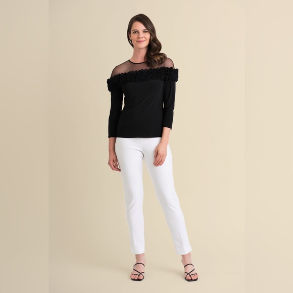 Joseph Ribkoff Black Ruffle Mesh Blouse - Picture 12 of 12